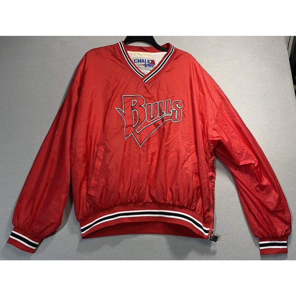 Vintage Chicago Bulls Jacket Mens XL Red NBA Basketball Chalk Line Pullover 90s